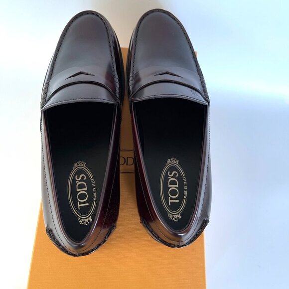 TOD'S ITALY BORDEAUX LEATHER LOAFERS SHOES, MOCASSINO COLLEGE GOMMA CLASSICO - Picture 7 of 15